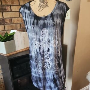 Tie-Dye Sleeveless Top with Cross Design